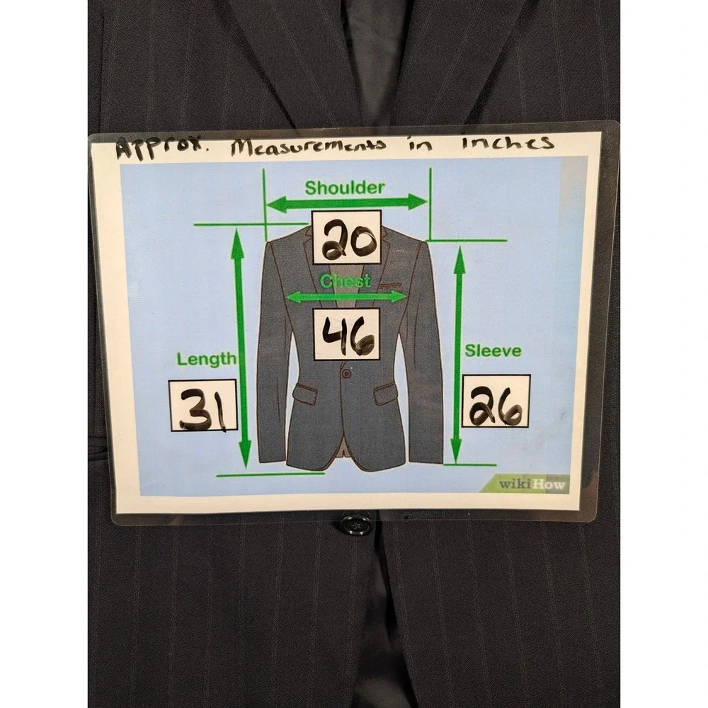 Valentino Uomo Mens Black Pinstripe Virgin Wool Blazer Sport Coat 46R Italy